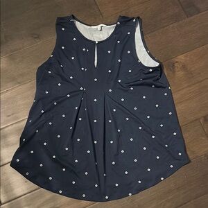 Alfred Sung Navy Sleeveless  Women's keyhole flower Top